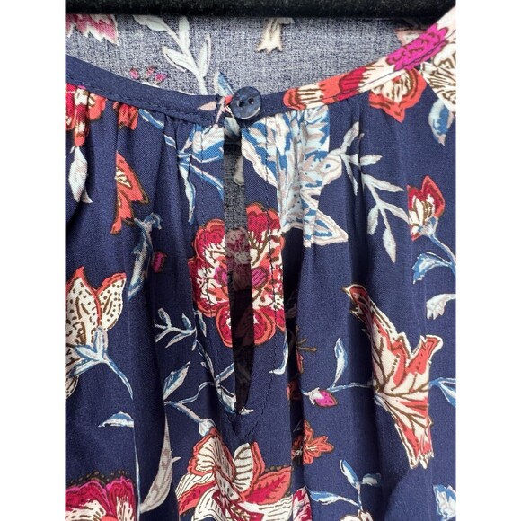 Old Navy Womens Swing Dress Sz L Navy Floral Long Sleeve Keyhole Flowy Causal - Picture 2 of 9